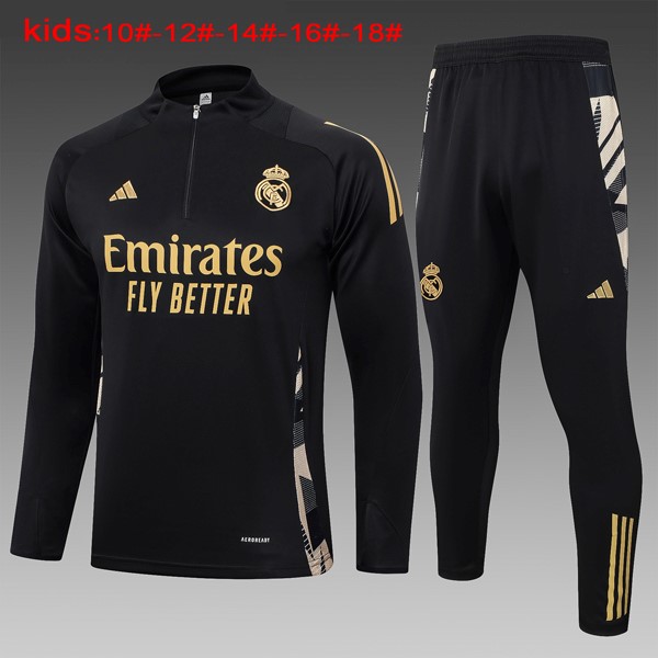 Niños Sudadera De Training Real Madrid 2024-2025 Negro Amarillo 3